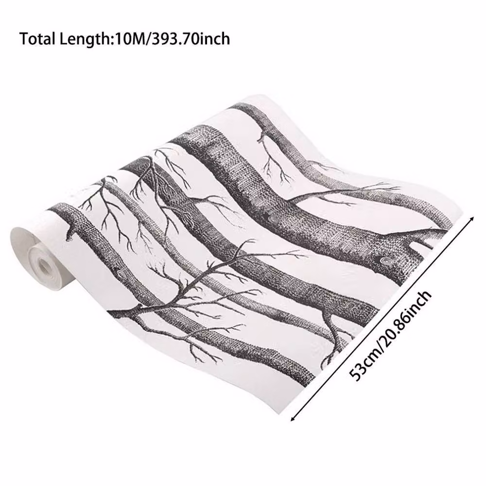 KORVIXA Birch Tree Rustic Wood 3D Wallpaper in Black, Width: 100 cm – 2