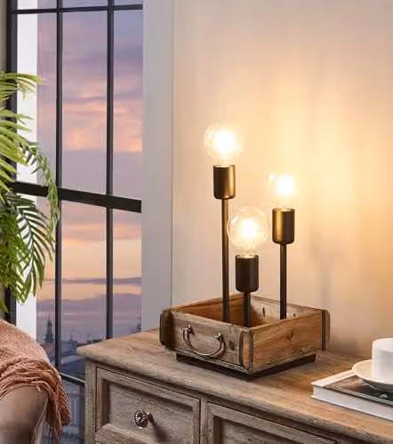 Eglo Wootton Table Lamp in Brown and Black with Wood and Metal Design – 2