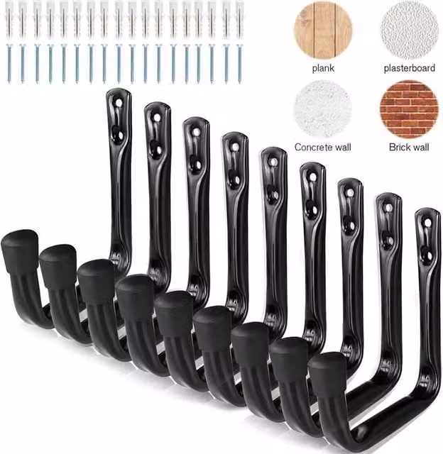 VOGREX 9 Pack Heavy Duty Black Garage and Garden Tool Wall Hooks – 1