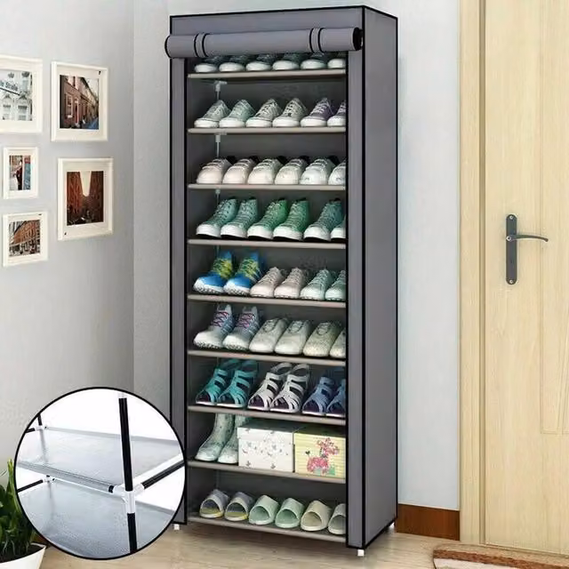 FORGEVIO Grey 10 Tier Dustproof Shoe Rack with Back Panel – 1