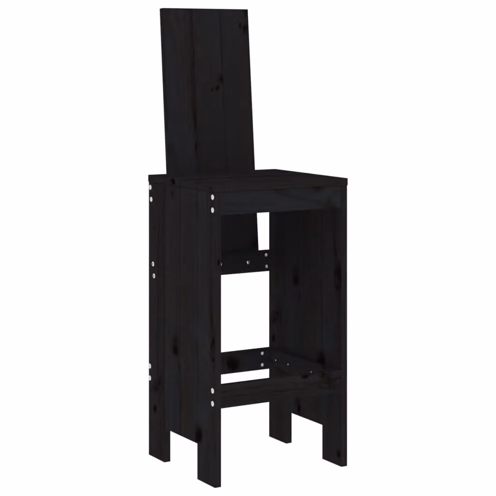 Berkfield Home Set of 2 Black Rustic Solid Wood Pine Bar Stools, W/D/H: 40 x 42 x 120 cm – 3
