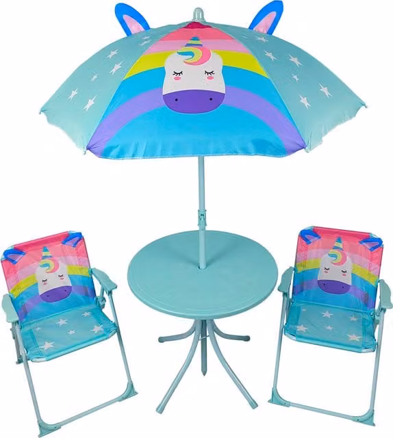 Relsy Cartoon Animal Unicorn Childrens Patio Set in Turquoise and Multicolour Metal