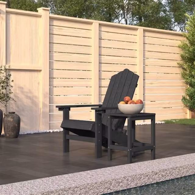 Berkfield Home Garden Adirondack Chair with Table in Anthracite Black HDPE Composite – 1