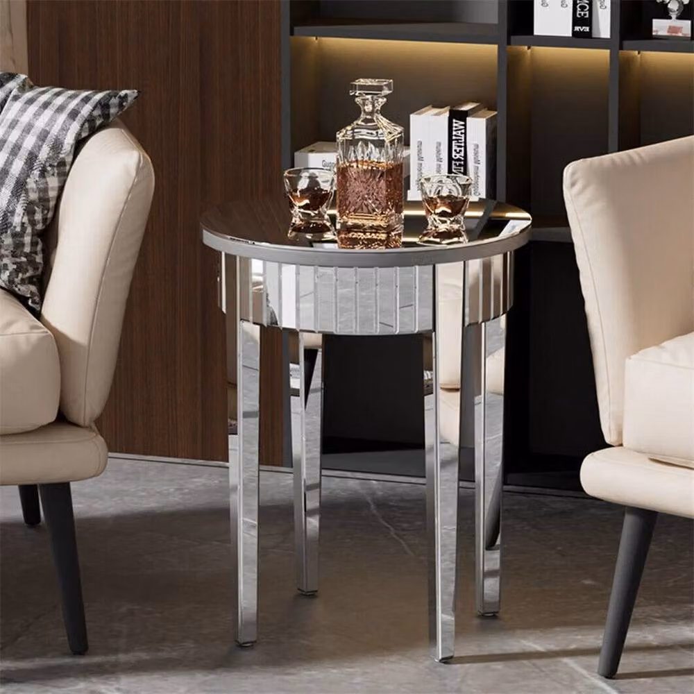 NESTLUNE Modern Silver Mirrored Round Glass End Side Table – 3