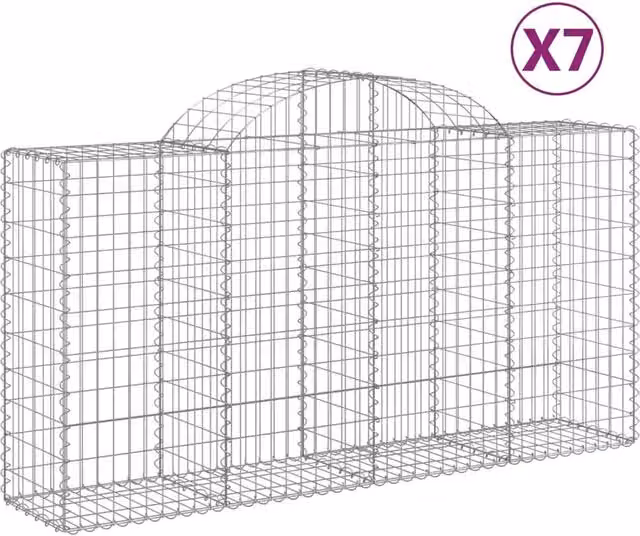 Berkfield Home Arched Gabion Baskets, 7 Piece Set, Silver Galvanised Steel, W: 200 cm, D: 50 cm, H: 100-120 cm