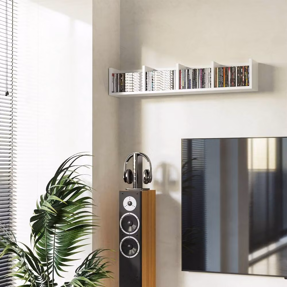 ERGOVEXA Wall Mounted Media Storage Rack in White, featuring 4 Cubes for CD, DVD and Blu-ray Storage – 3