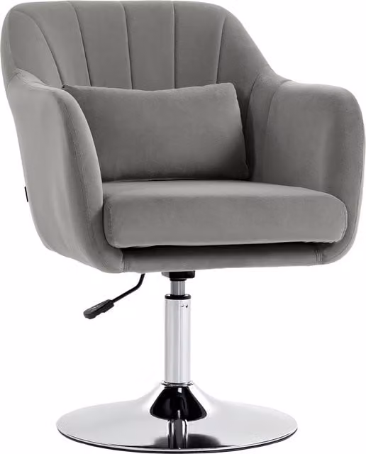 HOMCOM Retro Grey Velvet Swivel Tub Chair with Metal Frame and Armrests – 1