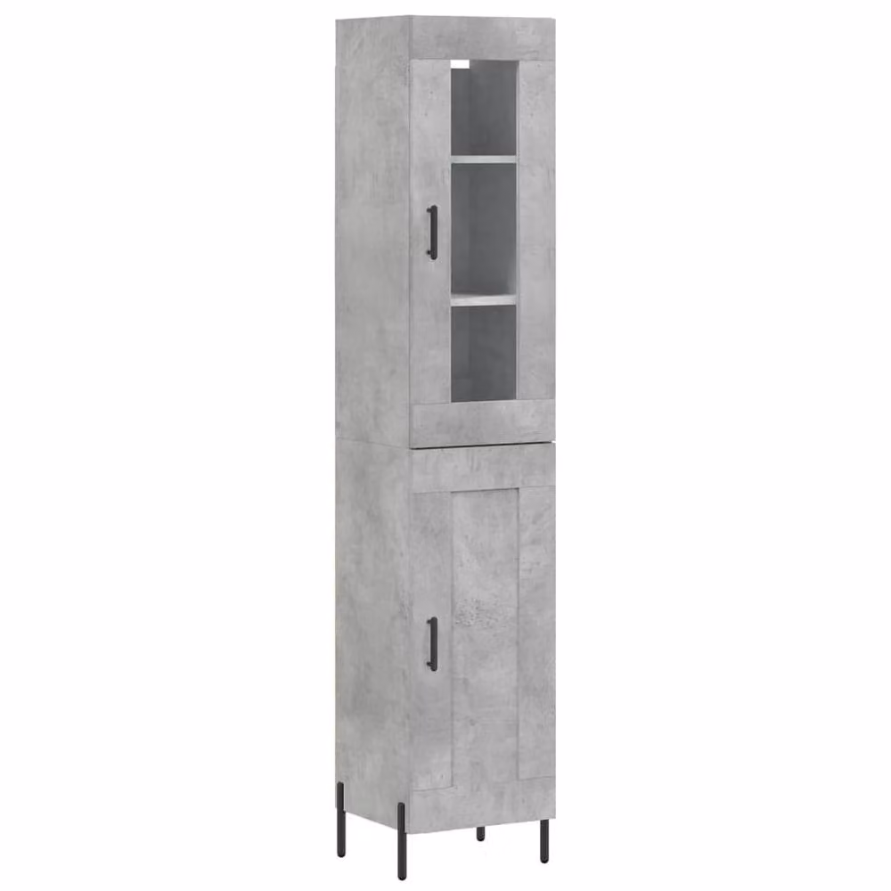 Berkfield Home Highboard in Concrete Grey with Glass Doors, H 180 x W 34.5 x D 34 cm – 3