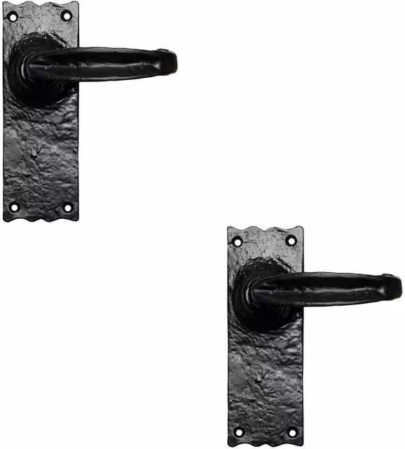 Loops 2x Pair Forged Straight Lever Handles on Latch Backplate, Black Antique, W/H: 155 x 55 mm – 1