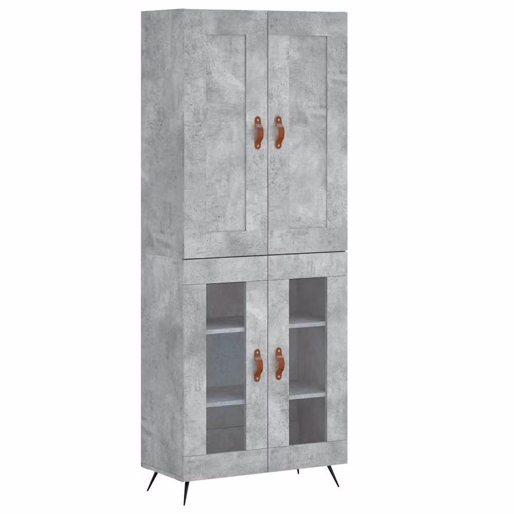 Berkfield Home Industrial Highboard in Grey with Glass Doors, H x W x D: 180 x 69.5 x 34 cm – 2