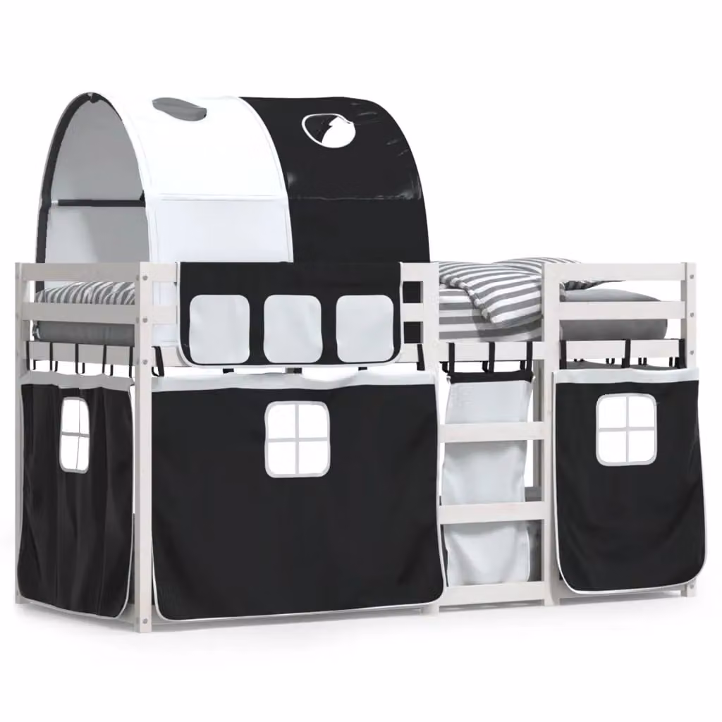 Berkfield Home Solid Wood Pine Bunk Bed in White and Black, W/D/H: 80 x 200 cm – 2