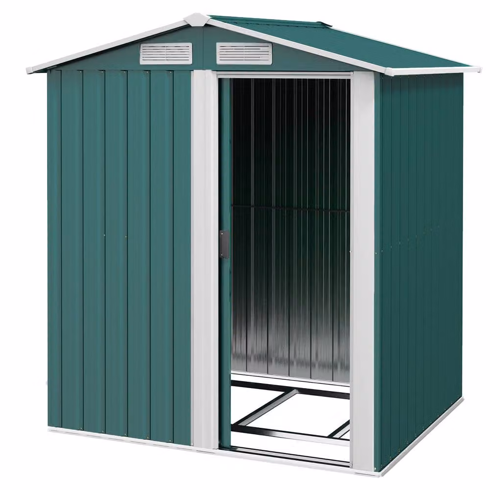 Rolipo Green Metal Pent Garden Shed with Sliding Door and Foundation, W/D/H: 152 x 132 x 188 cm – 2