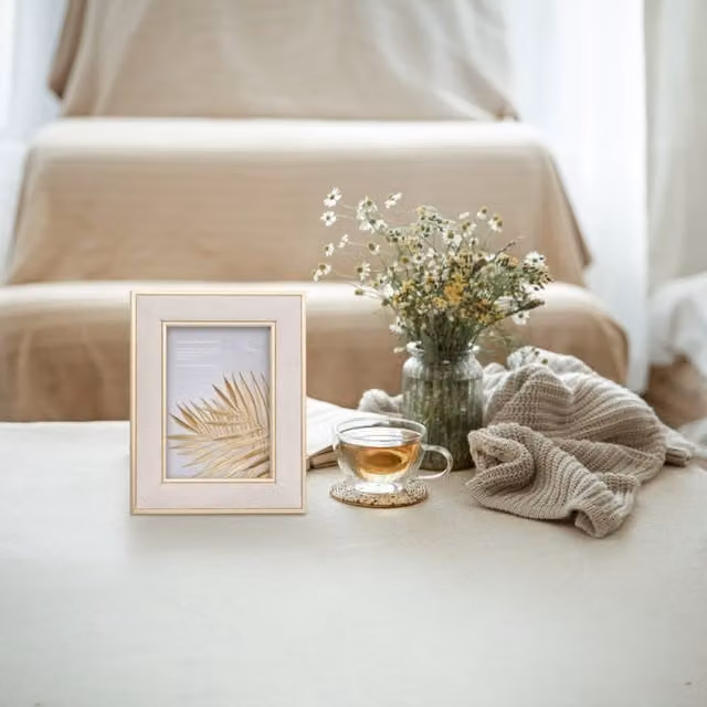 The Port. Co Gallery Modern Rectangular Gold Edged Velvet Tabletop Picture Frame, W/H: 12.7 x 12.7 cm