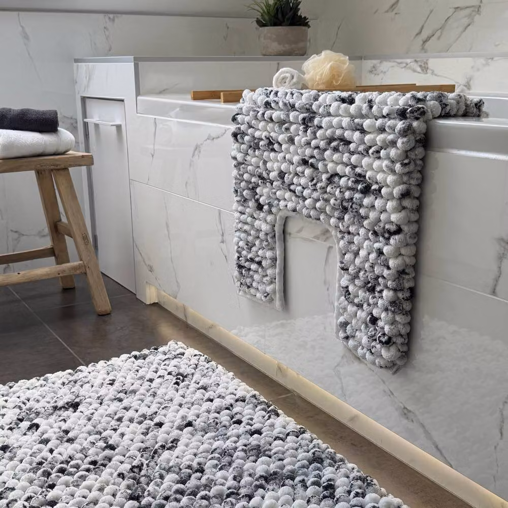 Allure Bath Fashions Marl Chunky Bobble Non-Slip Pedestal Toilet Mat in Dark Grey – 2