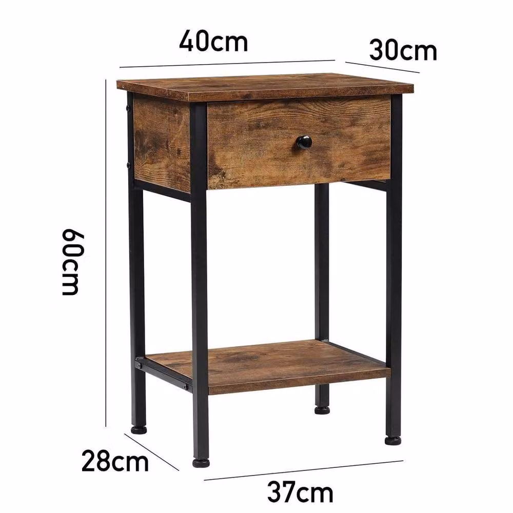 KORVIXA Industrial Rustic Brown Wooden Side Table with Metal Legs, W/D/H: 60.0 x 40.0 x 40.0 cm – 2