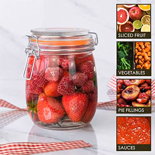 Argon Tableware Glass Storage Jars with Airtight Clip Lid, Set of 3, 0.75 l, Transparent and Orange – 2