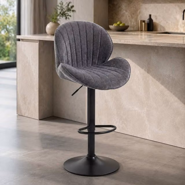 STILVORA Set of 2 Grey Swivel Bar Stools with Adjustable Height
