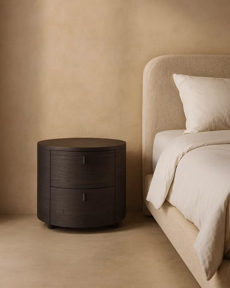 Tommy Franks Minimalist Oak Bedside Table in Brown and Black