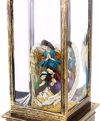 Shatchi Green Christmas Nativity LED Lantern with Multicolour Glitter Decor, H 25 cm – 3