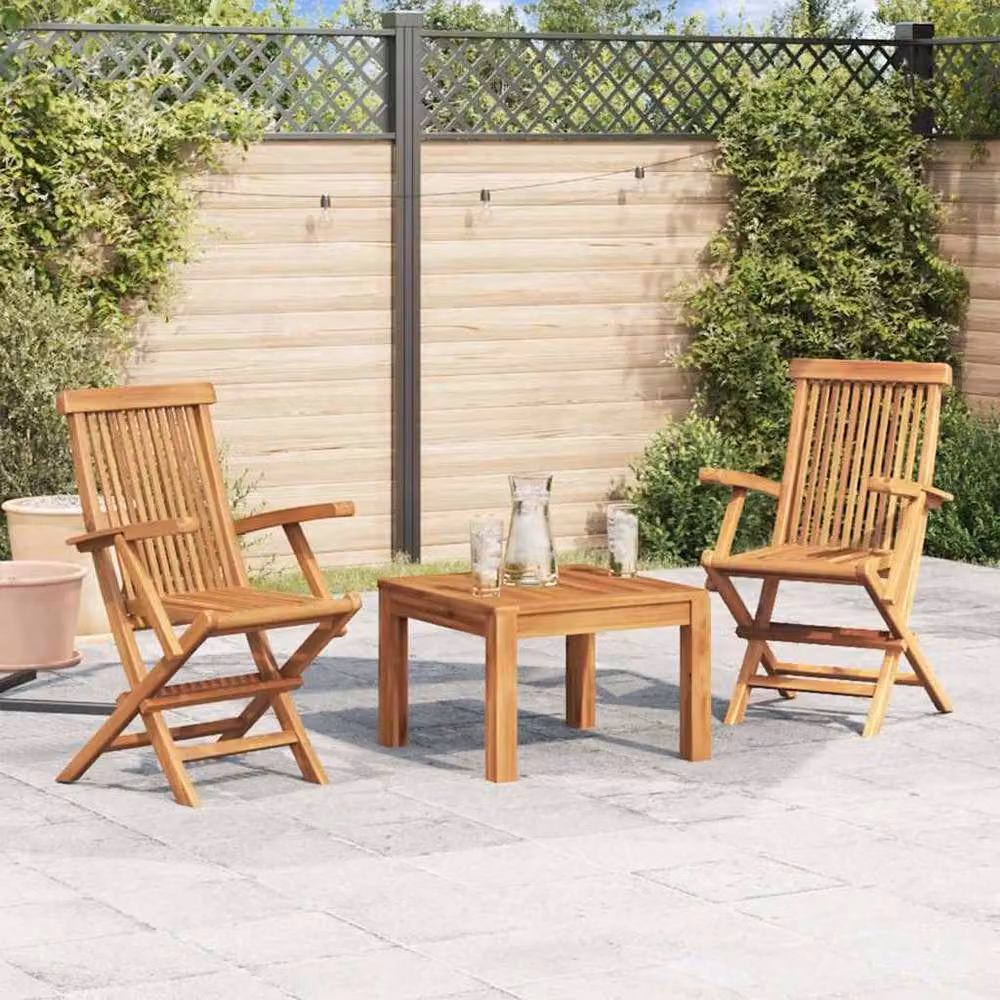 Berkfield Home Set of 2 Folding Garden Chairs in Brown Solid Teak Wood – 2
