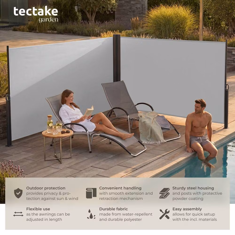 tectake Extendable Double-sided Awning in Grey with Manual Roller Mechanism, W/D/H: 600 x 200 x 200 cm – 2