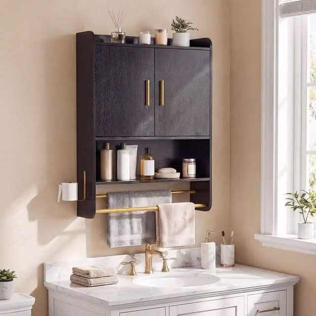 Costway Modern Wall Mounted Black Bathroom Medicine Cabinet with Mirror and Internal Shelves
