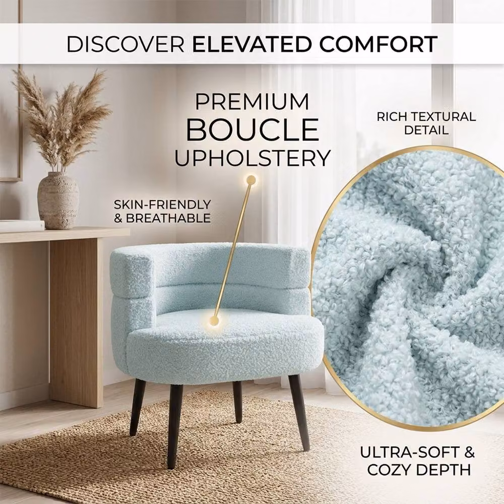 Alivio Blue Boucle Fabric Tub Accent Chair with Armrests and Rubberwood Legs – 2