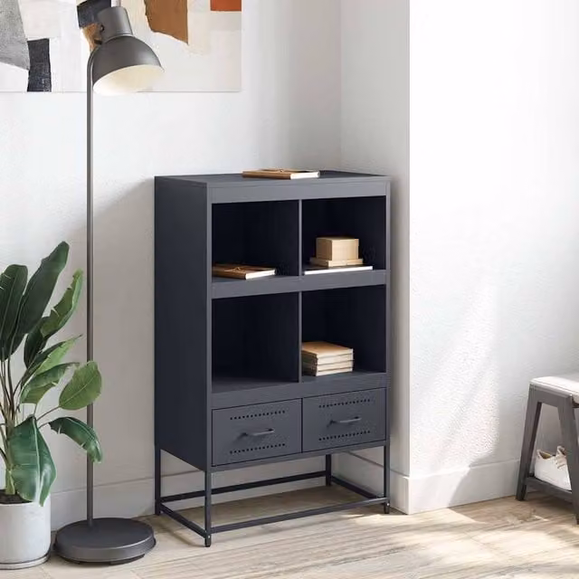 Berkfield Home Anthracite Highboard in Matt Dark Grey Metal, W: 68.5 cm, D: 39 cm, H: 111.5 cm