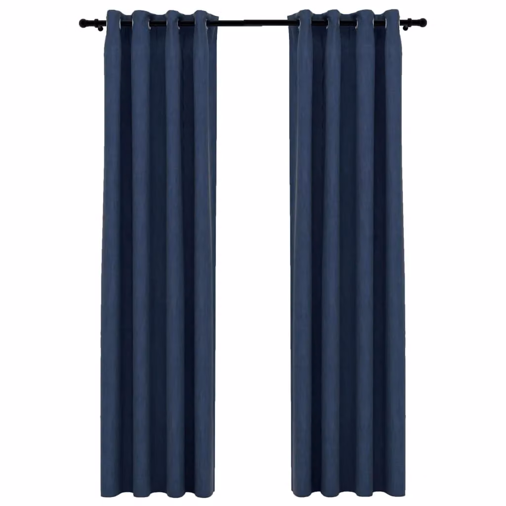 Berkfield Home Linen-Look Blue Blackout Curtains with Eyelets, 2 Pack, W: 140 cm, H: 225 cm – 2