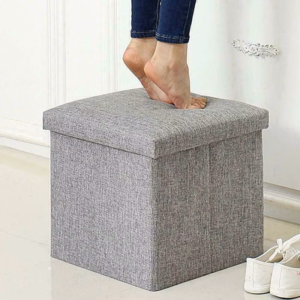 FORGEVIO Folding Ottoman Storage Box Pouffe Seat Stool in Grey – 3