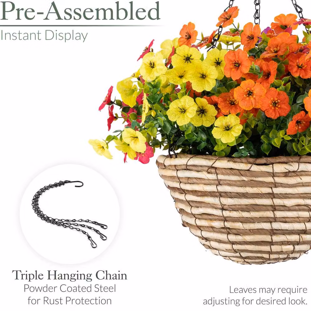 Christow Artificial Sweet Violet Flower Woven Hanging Basket, Multicolour, Diameter: 25 cm – 6