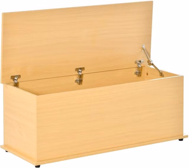 Kelvenix Rectangular Wood Storage Box with Flip-Top Lid and Castors in Brown and Beige, W/D/H: 120 x 40 x 40 cm