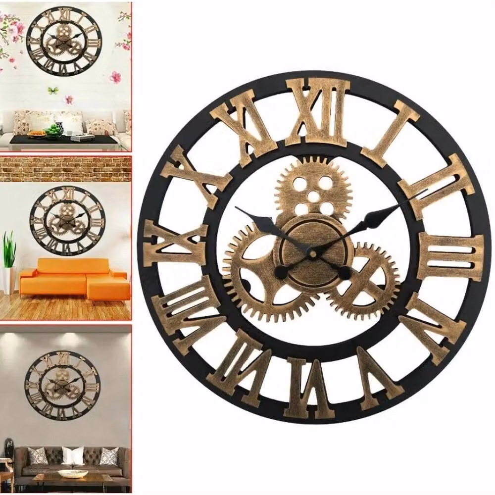 VOGREX Vintage Round Metal Wall Clock with Roman Numerals in Multicolour – 2