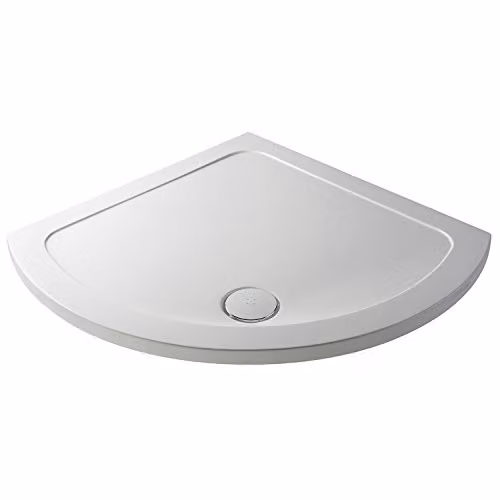 Nuie NTP090 Modern Slimline Pearlstone Corner Shower Tray, Gloss White and Silver, W/D: 91.4 x 91.4 cm