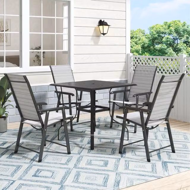 Komore Modern Metal Coffee Table and 4 Folding Chairs Set in Black