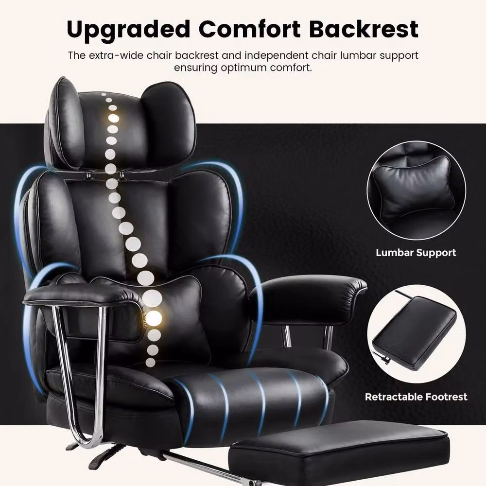 EONLION Black Synthetic Leather Executive Office Chair with Headrest and Armrests – 5
