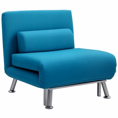 HOMCOM Single Sofa Chair Bed in Dark Blue with Metal Frame and Foam Mattress