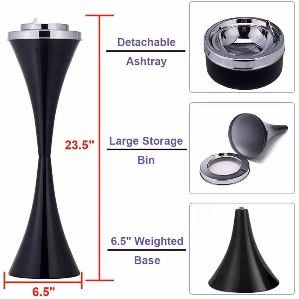 NESTLUNE Large Freestanding Standing Floor Ashtray in Black Metal, Height: 100 cm, Width: 15 cm, Depth: 15 cm – 2