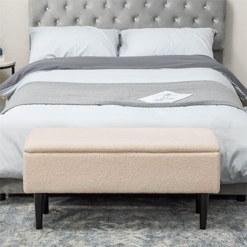 Kelvenix Modern White Bouclé Upholstered Ottoman Storage Box – 2