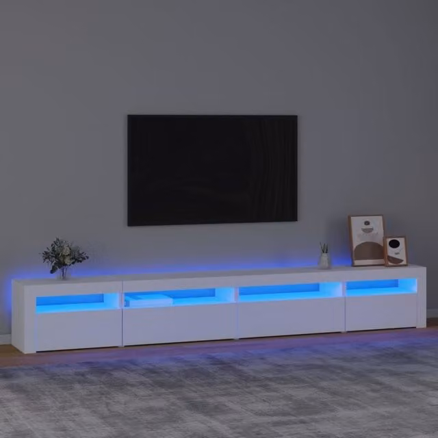 Berkfield Home Modern White Glossy TV Cabinet with Integrated LED Lights W: 270 cm, D: 40 cm, H: 40 cm