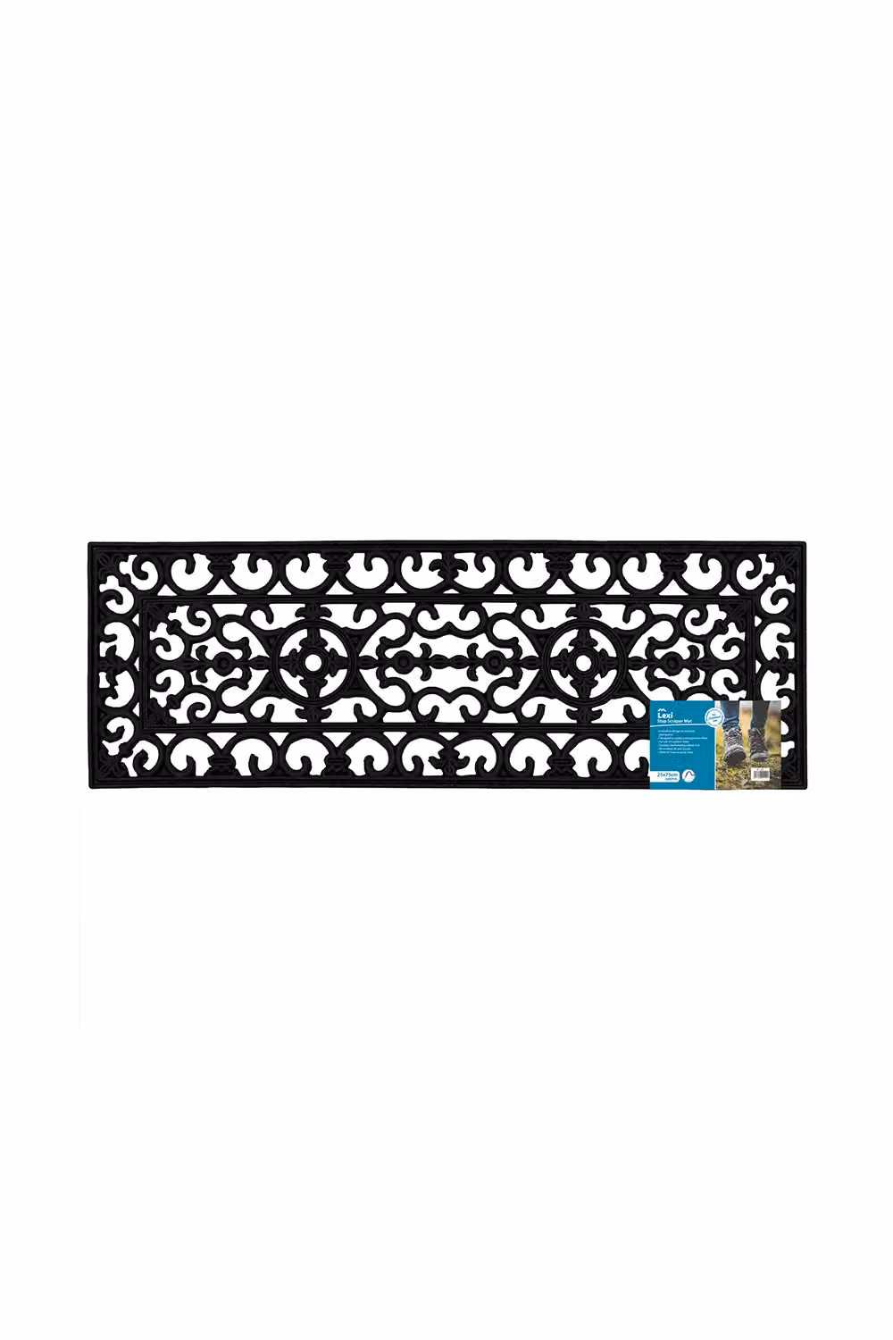 JVL Lexi Wrought Iron Effect Rubber Step Mat, Set of 2, Black, W: 75 cm, D: 25 cm – 2