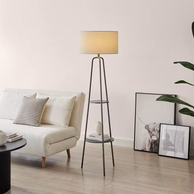FurnitureboxUK Andi Silver and White Metal Shelf Display Standing Floor Lamp – 1