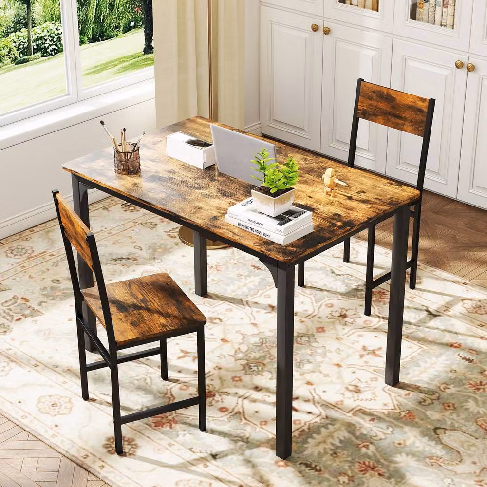 Gymax Set of 2 Industrial Kitchen Side Chairs with Wide Seat in Brown – 8