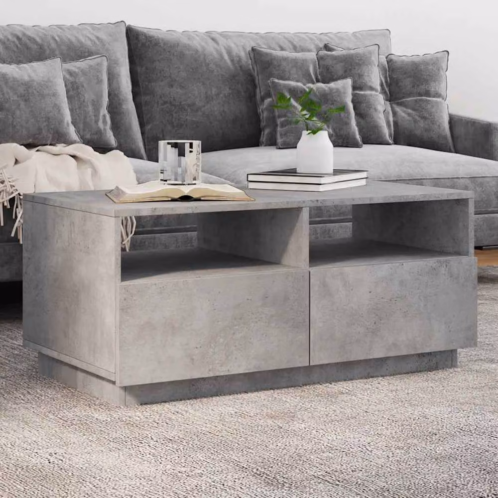Berkfield Home Modern Rectangular Coffee Table with LED Lights in Concrete Grey, W/D/H: 90 x 49 x 40 cm – 2