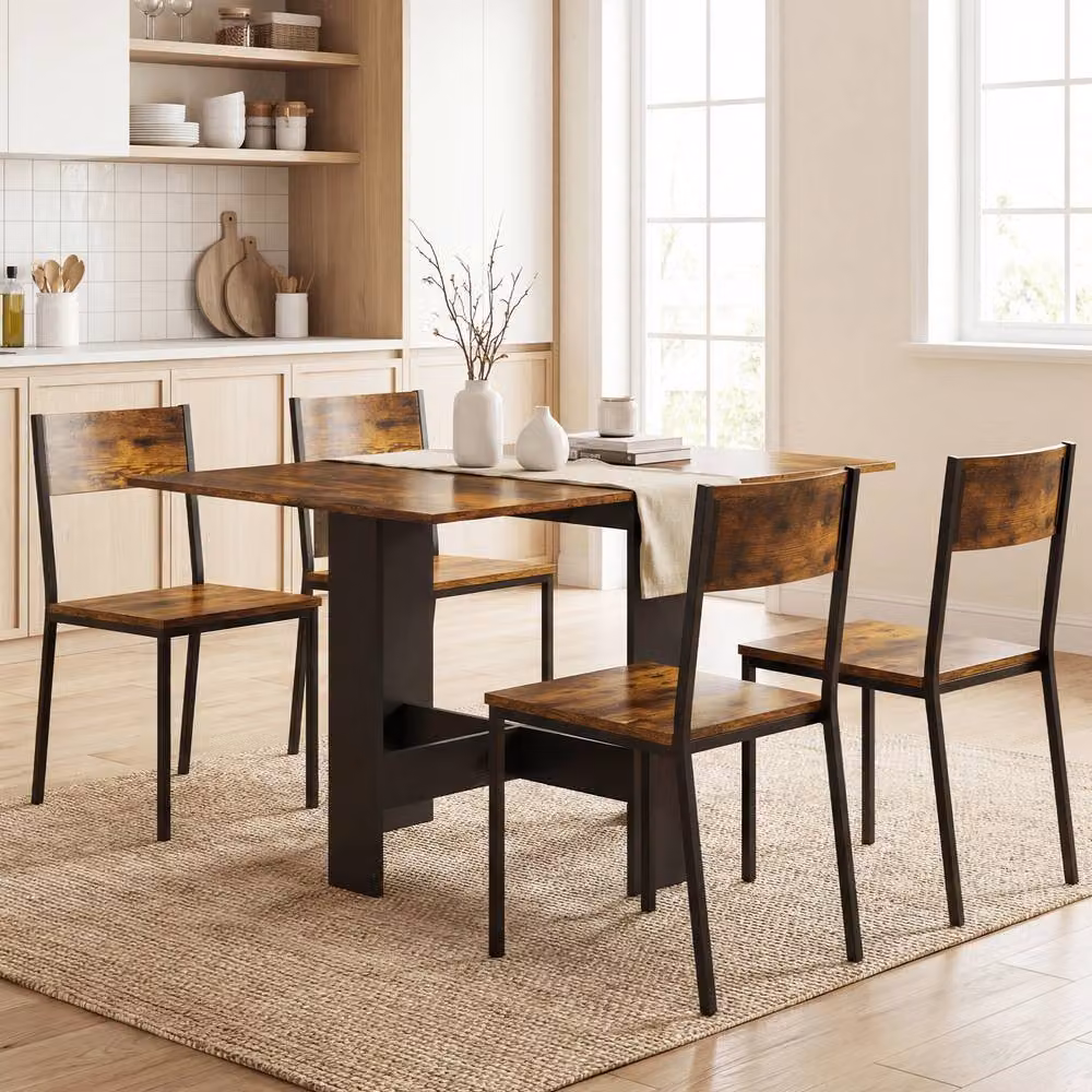 STILVORA Drop Leaf Dining Table in Dark Brown with Butterfly Leaf, W/D/H: 120 x 76 x 76 cm – 6