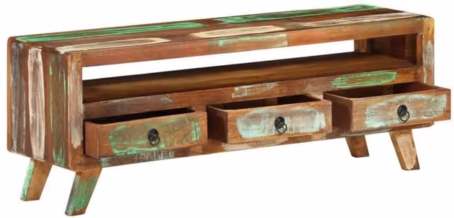 Berkfield Home Multicolour Rustic Solid Reclaimed Wood TV Cabinet W: 110 cm, D: 30 cm, H: 40 cm – 1