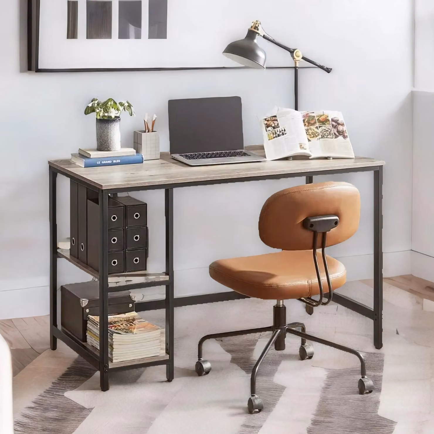 FURNOS Industrial Computer Desk with 2 Shelves in Grey, Width: 120 cm – 2