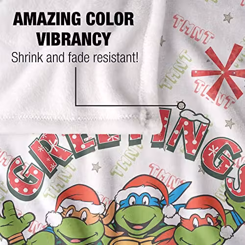 LOGOVISION Teenage Mutant Ninja Turtles TMNT Green Greetings Super Soft Microfibre Fleece Throw Blanket, W/D/H: 152 x 127 cm, White and Green – 2