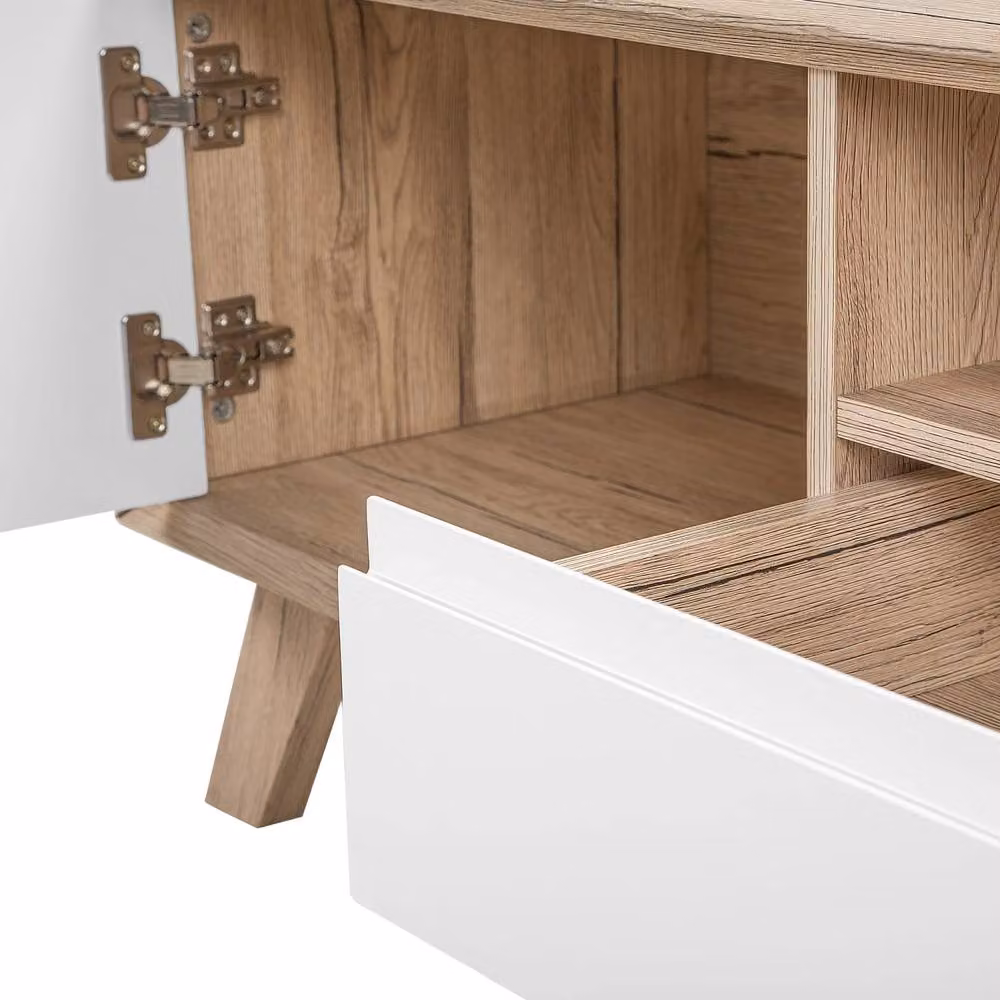 Wyld Haus Scandinavian TV Stand in White and Brown with 2 Cabinets, W: 150 cm, D: 40 cm, H: 45 cm – 3