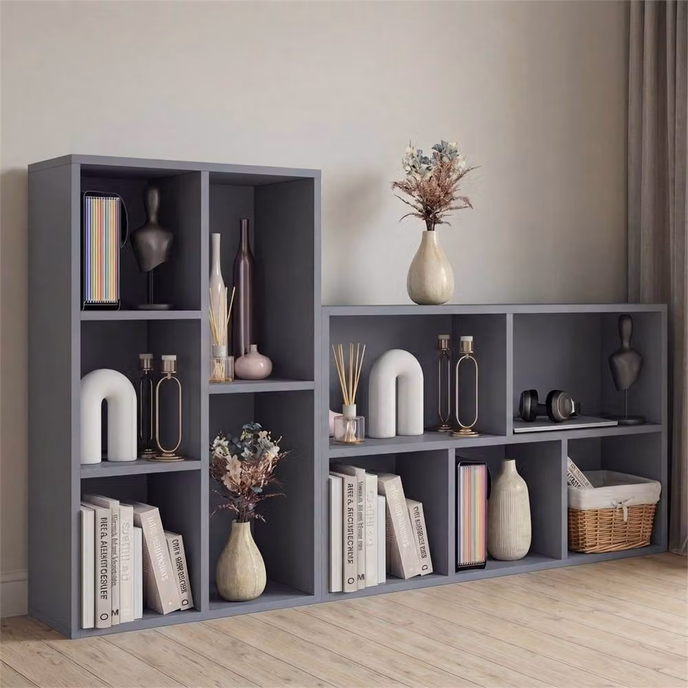 FORGEVIO Modern 5 Cube Storage Display Unit with Doors and Internal Shelves, Grey – 4